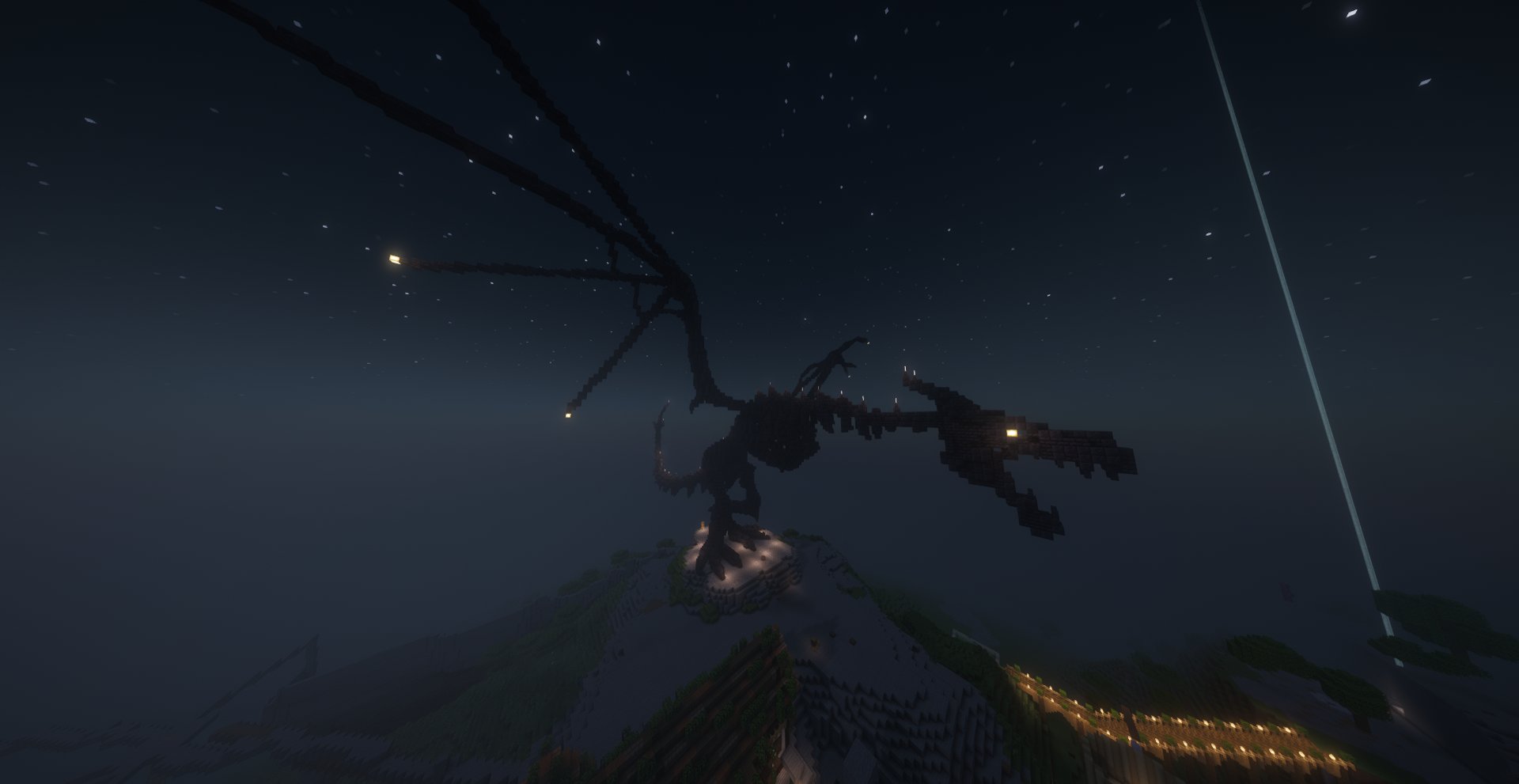 CraftValley Spieler Obsidius Build bei Nacht.